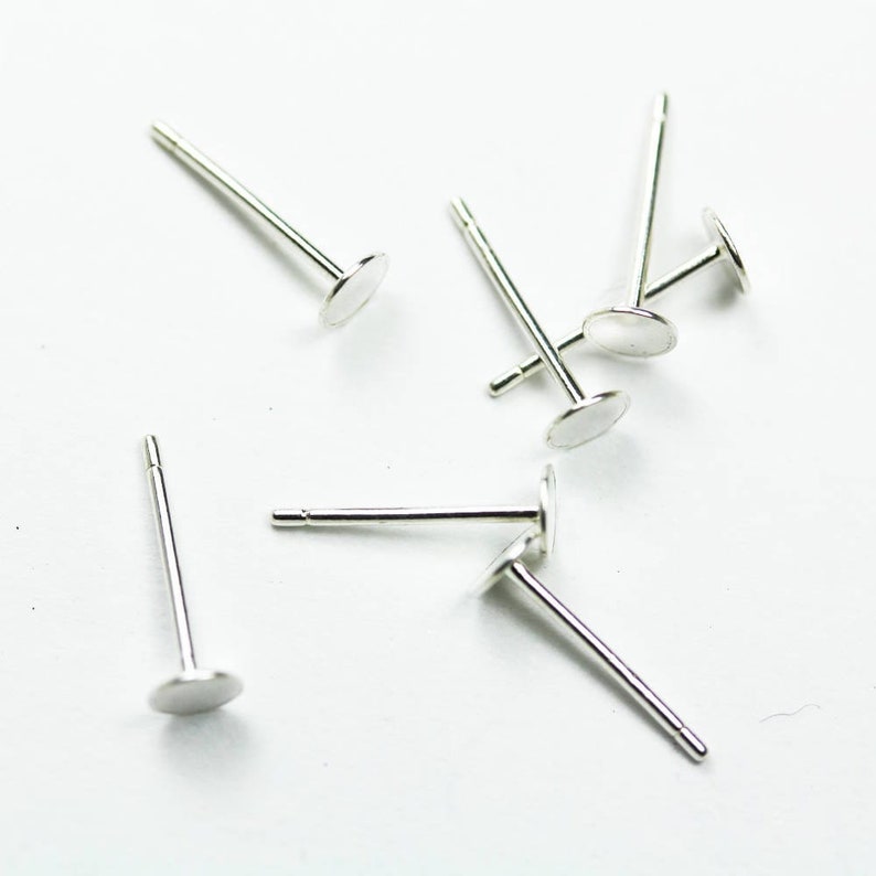 Earring post 20pcs 925 sterling silver jewellery findings earrings post , 4mm round flat setting ear studs for glue on beads image 1