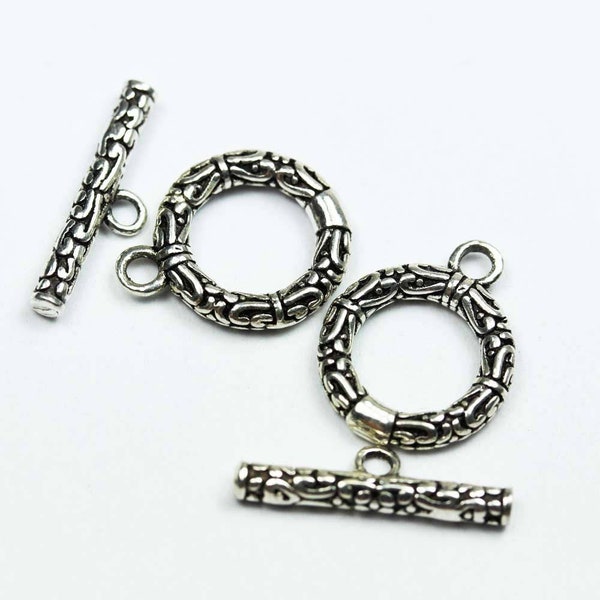 Toggle clasp 2 sets antique 925 sterling silver jewellery findings toggle clasp, 12mm circle w/3mm closed jump ring, tbar 16mm long, hole2mm