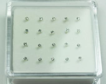 20pcs 1.5mm 925 Sterling silver Jewellery Findings, Nose Stud Ring with ball end,1.5mm Rhinestone, 12mm pin-FDSSE00106