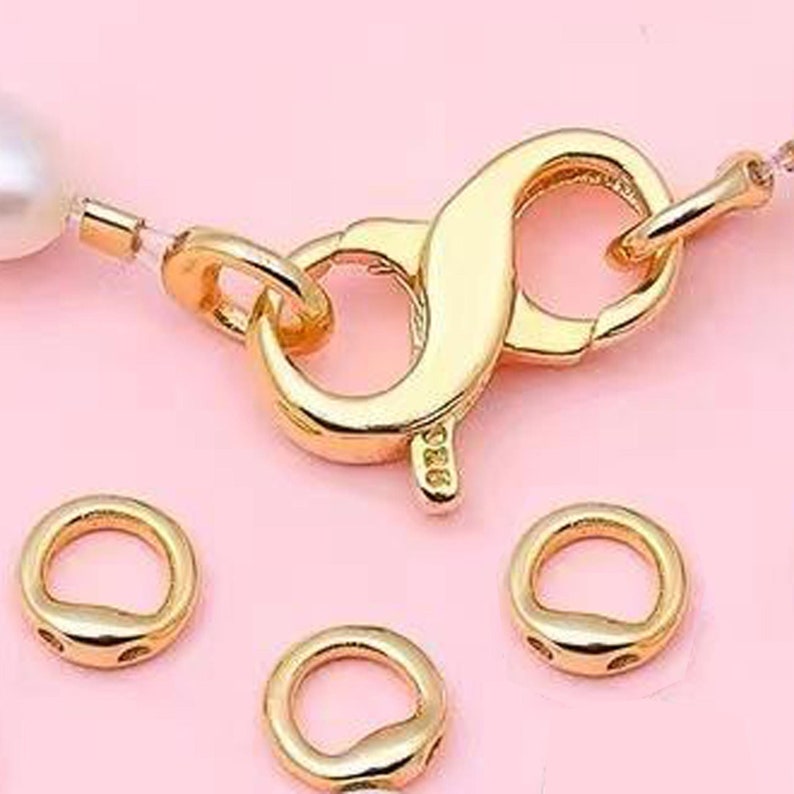 Closed jump ring with 2 holes for lobster clasp / hook clasp, jewelry ends, 4pcs 5mm/7mm/9mm, 925 sterling silver or 18k gold vermeil image 1