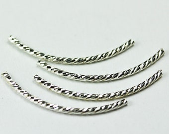 Tube beads 8pcs 1.5*30mm 925 sterling silver jewellery findings faceted shinning curved tube beads, 0.8mm hole