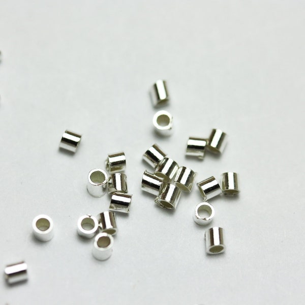 Perles tubes à écraser, perles à écraser en argent sterling 925, diamètre 1,5*1,5 mm/ 2*2 mm