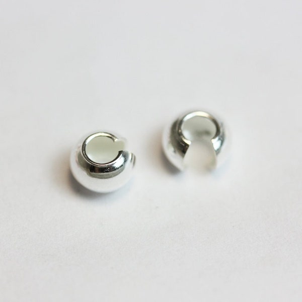 20 Stück 3/4mm 925 Sterling Silber Schmuckteile Crimp Cover für Enden