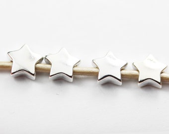 Perles en forme d'étoile, 4 pièces en argent sterling 925, perles à trou central, étoile de 7,5 mm, trou de 1 mm