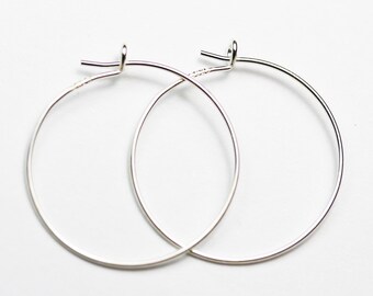 Earring hoops 25mm 4pcs 925 sterling silver jewellery findings earring hooks-loop, 25mm round 0.9mm  wire