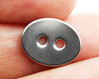 6pcs Stainless Steel Button Jewellery Findings Clasps, Steel Silver Color, 14x10mm, Hole: 1.5mm   - FDC0364