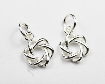 Silver charm 2pcs 925 sterling silver jewellery findings charm beads , star hoop charm, 10mm, 6mm closed jump ring