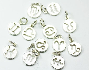 Charms 1pc constellation,zodiac charm, 925 sterling silver jewellery findings charm beads ,10mm button charm