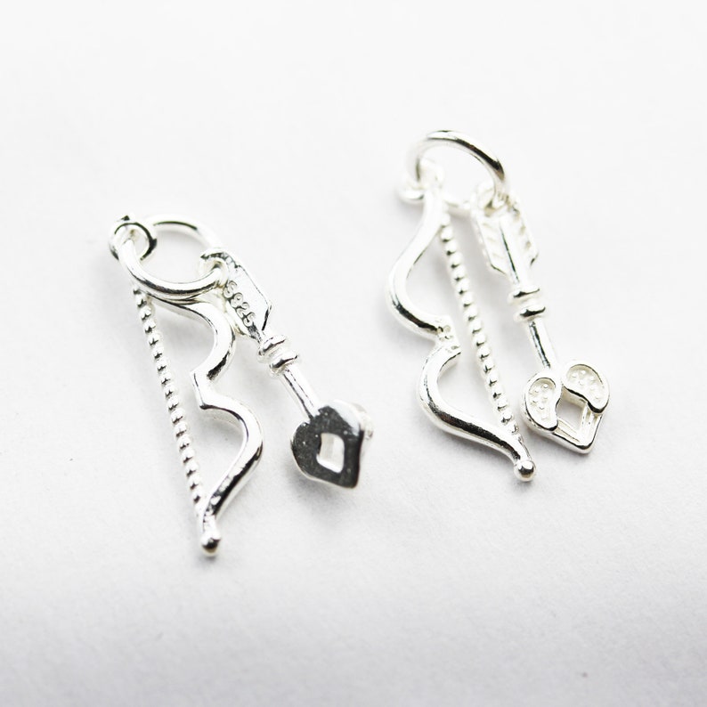 2pcs 18mm Bow and Arrow 925 Sterling Silver Jewellery findings Charm Beads FDSSB0689 Bow and Arrow Pendant with 6mm Closed Jump Ring