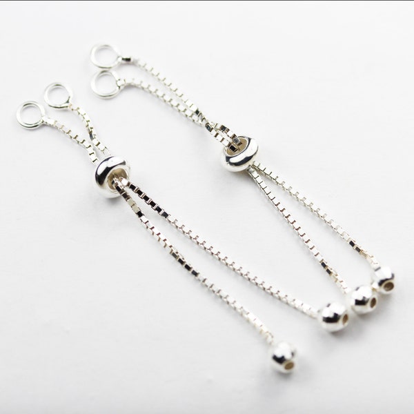 Chain extender 1pc 925 sterling silver extension chain jewelry end piece, double 1mm thick,50mm long snake chain with with 4mm ball drop