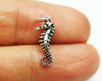 Charm 2pcs antique 925 sterling silver jewellery findings charm beads , sea horse charm, 7*15mm, 6mm closed jump ring