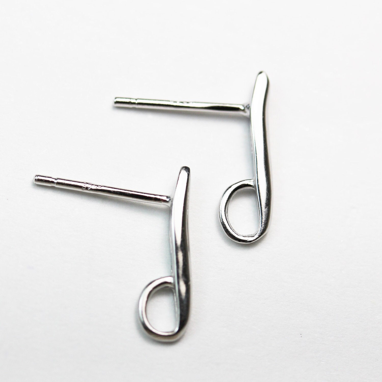 Earring findings 4pcs 925 sterling silver jewellery findings earstud, 14mm drop with loop, hole3.5mm