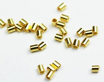 Environ 50 pièces à sertir 2*2 mm Or vermeil 24 carats sur argent 925 perles à écraser, tube de 2 mm, 1 mm de diamètre intérieur