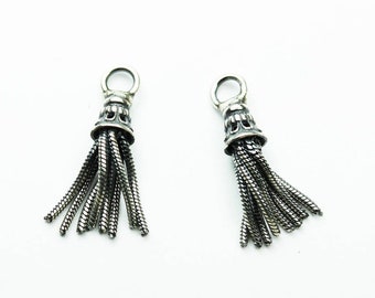 Charms 2pcs 925 antique sterling silver jewellery charm findings, tassel and cap, earring drop , 20*5mm,ring 4mm