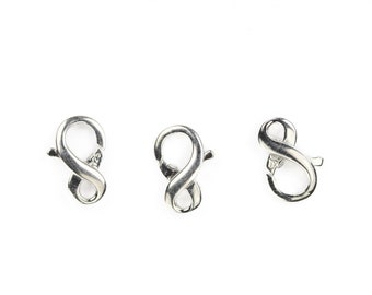 925 sterling silver clasp 15mm "8" shape infinity shape clasp 925 silver jewellery findings lobster clasps, 15*10mm, 3mm thickness