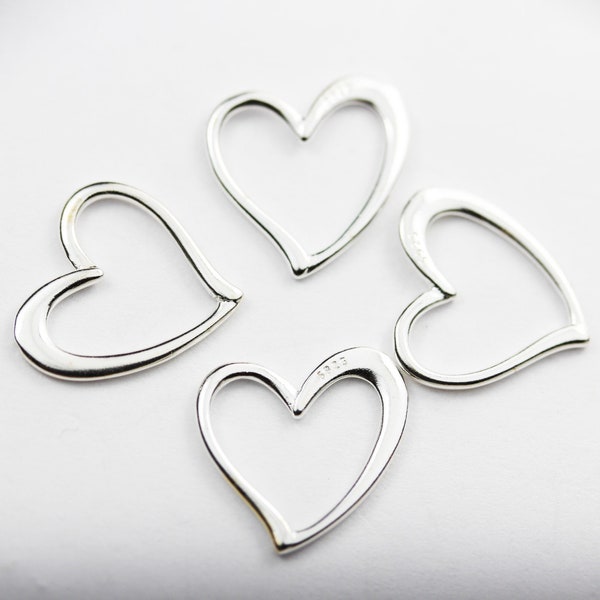 Charm 4pcs heart 925 sterling silver jewellery findings charm beads ,15*16mm heart charm