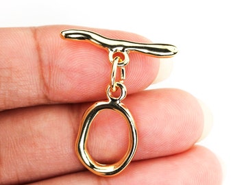 2sets 18K Toggle Clasp Gold plated brass ,12*16mm Oval w/4mm closed jump ring, Tbar 24mm long, Not easily tarnish