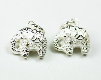 Jewelry charms 1pc 925 antique sterling silver jewellery findings charm beads , elephant, 11x10mm, 8mm thick