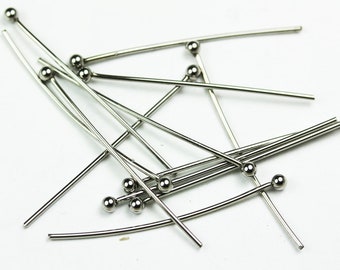 40pcs 1.2inches Stainless Steel Jewellery findings Head Pin w/ball End ,30mm,21gauge,  ball2mm  - FDP0024