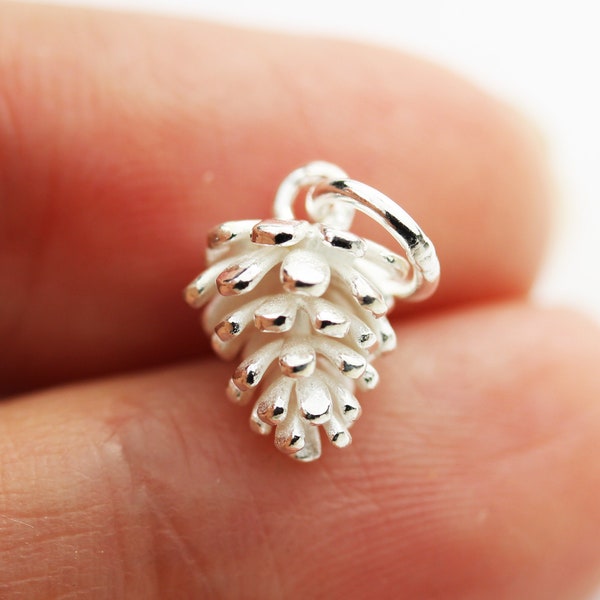 Charms,2pcs 925 sterling silver jewellery findings pinecone charm beads , 10*8mm pinecone necklace pendant