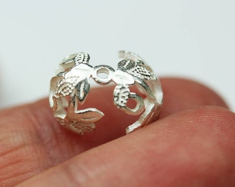 Perlenkappen, 2 Stück, 8 mm, 925er Sterlingsilber, Schmuckzubehör, Blumenperlenkappe/Abdeckung, 1,5 mm Loch