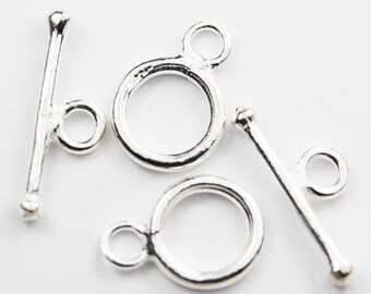 Toggle clasps 2sets 925 sterling silver jewellery findings toggle clasp, 9mm circle w/4mm closed jump ring, tbar 15mm long, hole2 mm