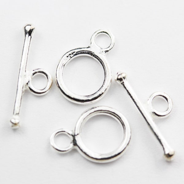 Toggle clasps 2sets 925 sterling silver jewellery findings toggle clasp, 9mm circle w/4mm closed jump ring, tbar 15mm long, hole2 mm