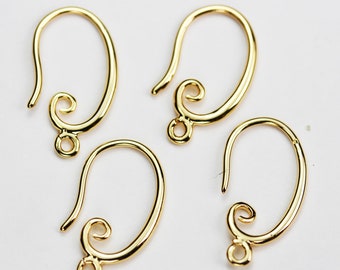 4pcs 18K Gold Plated Jewellery Findings Earwire , 18*11mm fishhook ,Not easily tarnish