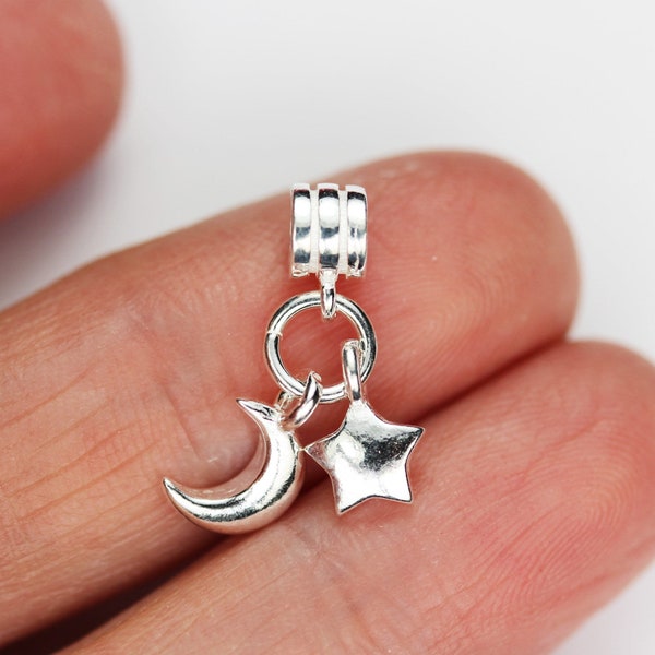 Silver charm 1pc 925 sterling silver jewellery findings moon and star charm, 7.5mm moon and 6mm star, 5mm bail , 3mm hole