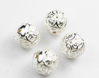 FDB0062-2 Silver plated metal,8mm hole1mm 50pcs 8mm round Filigree Ball Jewellery findings Beads