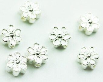 Sterling silver beads 6pcs 925 sterling silver jewellery findings rose flower beads, 5.5mm, 3mm thick