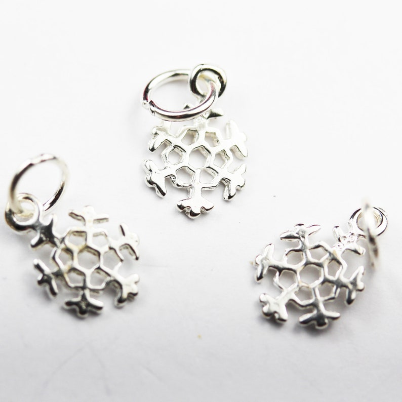 8mm Snowflake Charm FDSSB0680 4pcs 925 Sterling Silver Jewellery findings Charm Beads