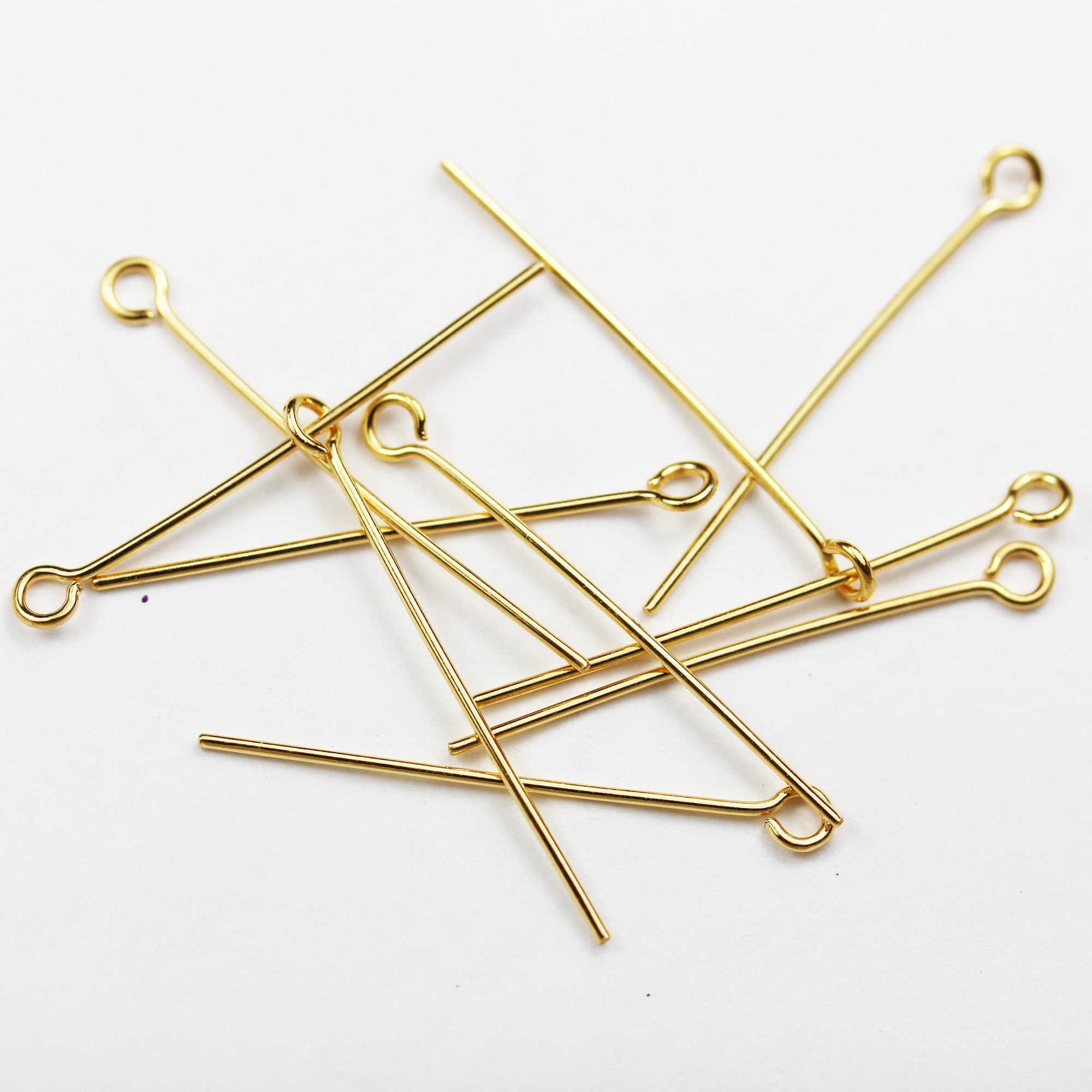 13-17mm Eye Pins, Gold Plated Eye Pins, Eyepins, Gold Head Pins