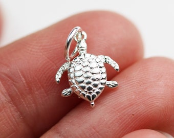 Charm 3pcs sea turtle charms, 925 sterling silver sear turtle jewellery findings, 10x10mm