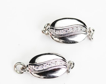 Necklace clasp 1pc 925 sterling silver jewellery findings cubic zirconia box clasp,12*8mm box with 4mm closed ring