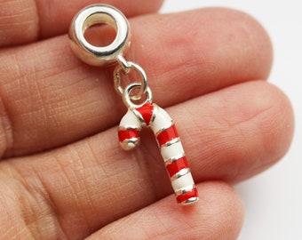 Mireval Sterling Silver Enamel Candy Cane Charm on a Sterling Silver Chain Necklace 16-20 Mireval Sterling Silver Enamel Candy Cane Charm on a Sterling Silver Chain Necklace 16-20