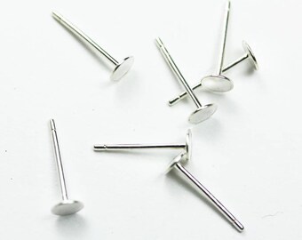 Orecchini per orecchini 20 pezzi in argento sterling 925 per orecchini, orecchini a bottone rotondi piatti da 4 mm per colla su perline