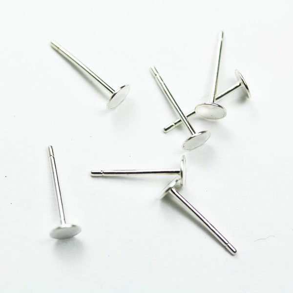 Earring post 20pcs 925 sterling silver jewellery findings earrings post , 4mm round flat setting ear studs for glue on beads