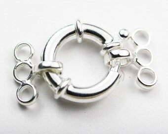 Spring clasp 1pc 15mm springring clasp 925sterling silver jewellery findings,15mm circle with 4mm ring, 3 strands ring clasp