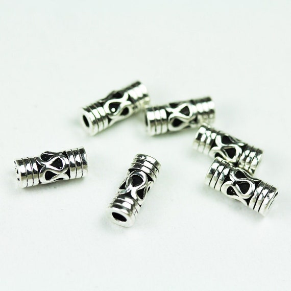 Silver Tube Beads 4pcs 10x4.5mm Diameter 925 Antique Sterling