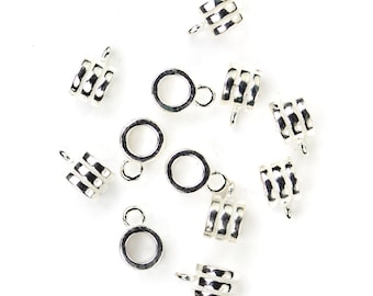 Jewelry connector bails 4pcs 7*5mm 925 sterling silver findings tube shaped beads, 5mm diameter 4mm wide 3mm inner hole 1mm closed jump ring