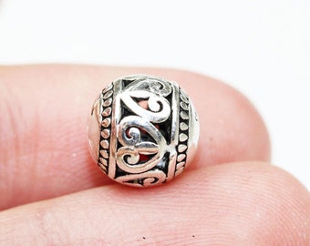 2pcs 9.5mm antiqued 925 sterling silver,oxidized silver jewellery findings filigree ball beads, 10mm, hole 1mm