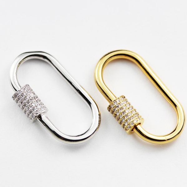 14*27mm 18k Gold Plated Shiny Oval Screw Clasp, with Rhinestone Clasp, For Big Gold Chain Necklace Claspings