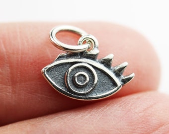 Charm 2pcs 925 antique sterling silver jewellery findings charm beads , 13*8mm evil eye charm charm