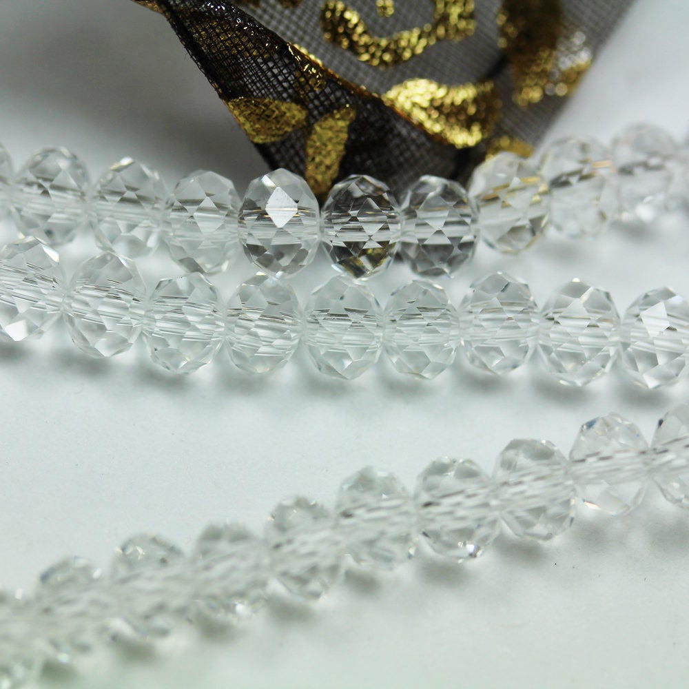 6*5mm Jewelry Beads Strands,Crystal Glass,Faceted rondelle,Clear ,90 beads,Hole1mm, 17"-MCCR0178