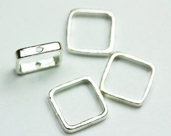 Bead frames 6pcs 925 sterling silver 8mm square ,6.5mm inner size, 2mm thick, hole 0.6mm
