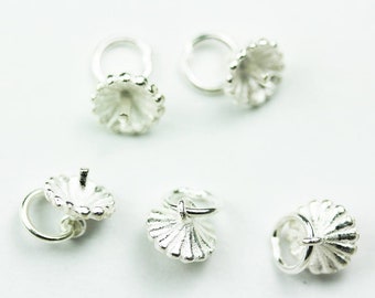 925 sterling silver 6mm bead caps 6pcs , with 6mm ring jewellery findings, for half drilled beads