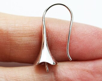 Earring findings 1 pair 925 sterling silverjewellery findings earwire , 22*13mm flat fishhook with 8.5mm bead cap for half drilled beads