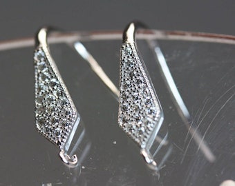 Earring findings 1pair 925 sterling silver cubic zirconia jewellery findings earwire , 5*18mm fishhook with 1mm coil