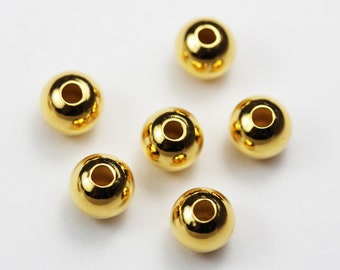 Gold vermeil style 6pcs 24k gold on 925s.silver jewellery findings ball beads ,6mm, 1mm hole